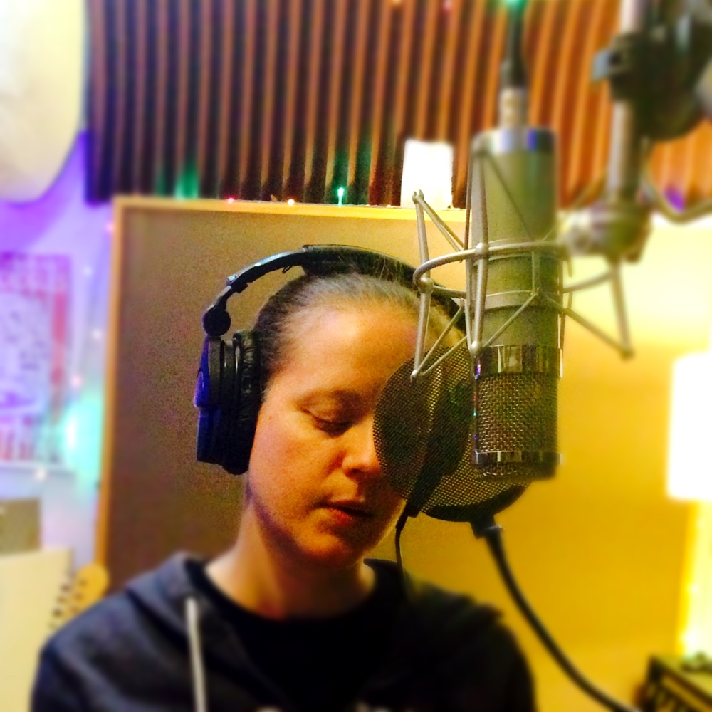 Photo by Marcus Kyd. Esther Williamson at Inner Ear recording studio, recording Ophelia's song for Hamlet Q1. (Music by Beauty Pill).